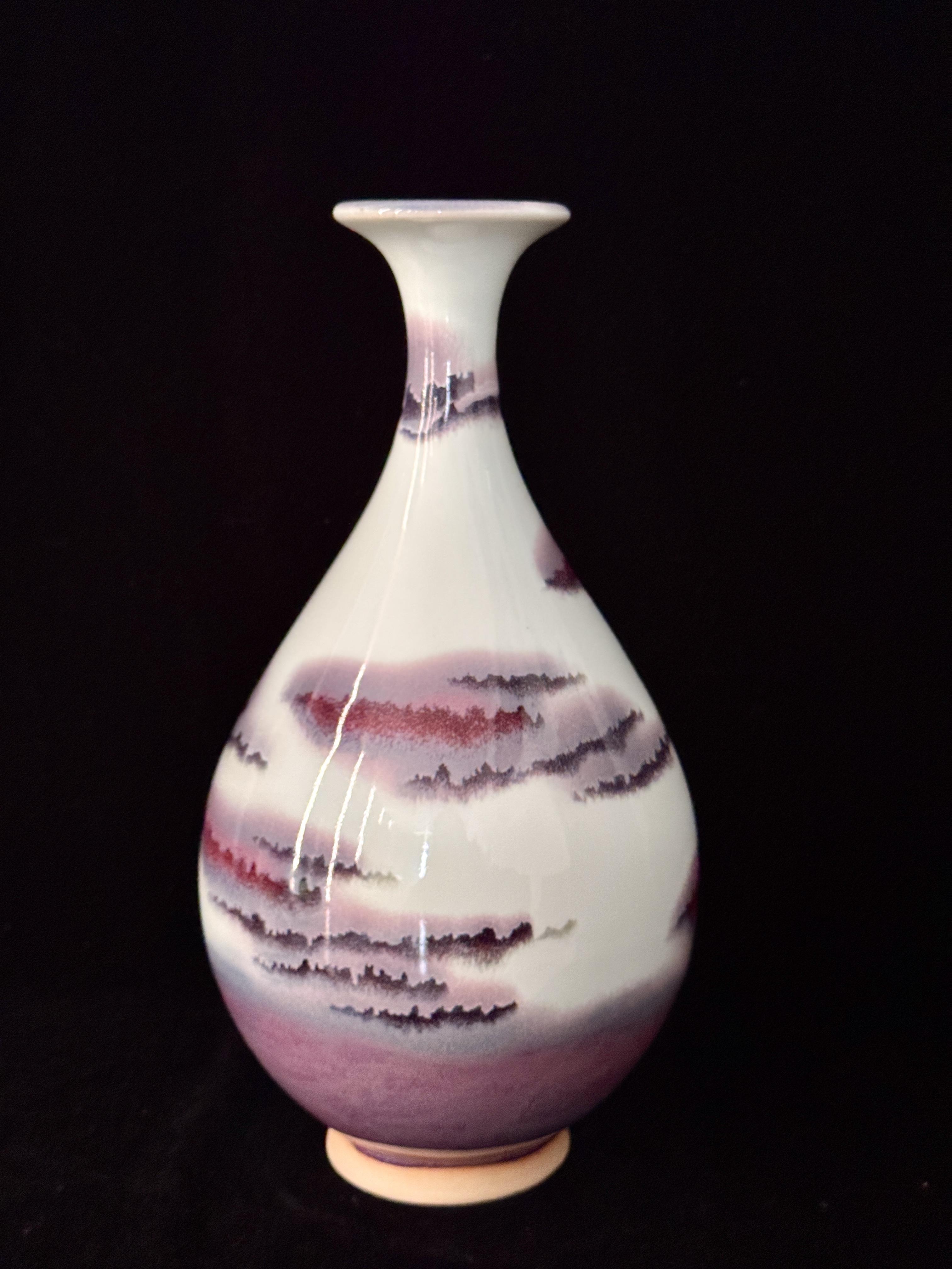 Handmade Chinese Jun Porcelain Vase, Stunning Purple-Pink Landscape Kiln-Fired Glaze Ceramic Vase, Unique Asian Art Home Decor