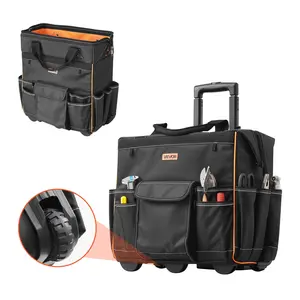 VEVOR Rolling Tool Bag, 110 lbs Load Capacity, 25 Pockets Heavy Duty Roller Tool Bag with Adjustable Telescoping Handle & Stable Base, Toolbag Organizers with Wheels for Electrician, ConstructionSummervibes