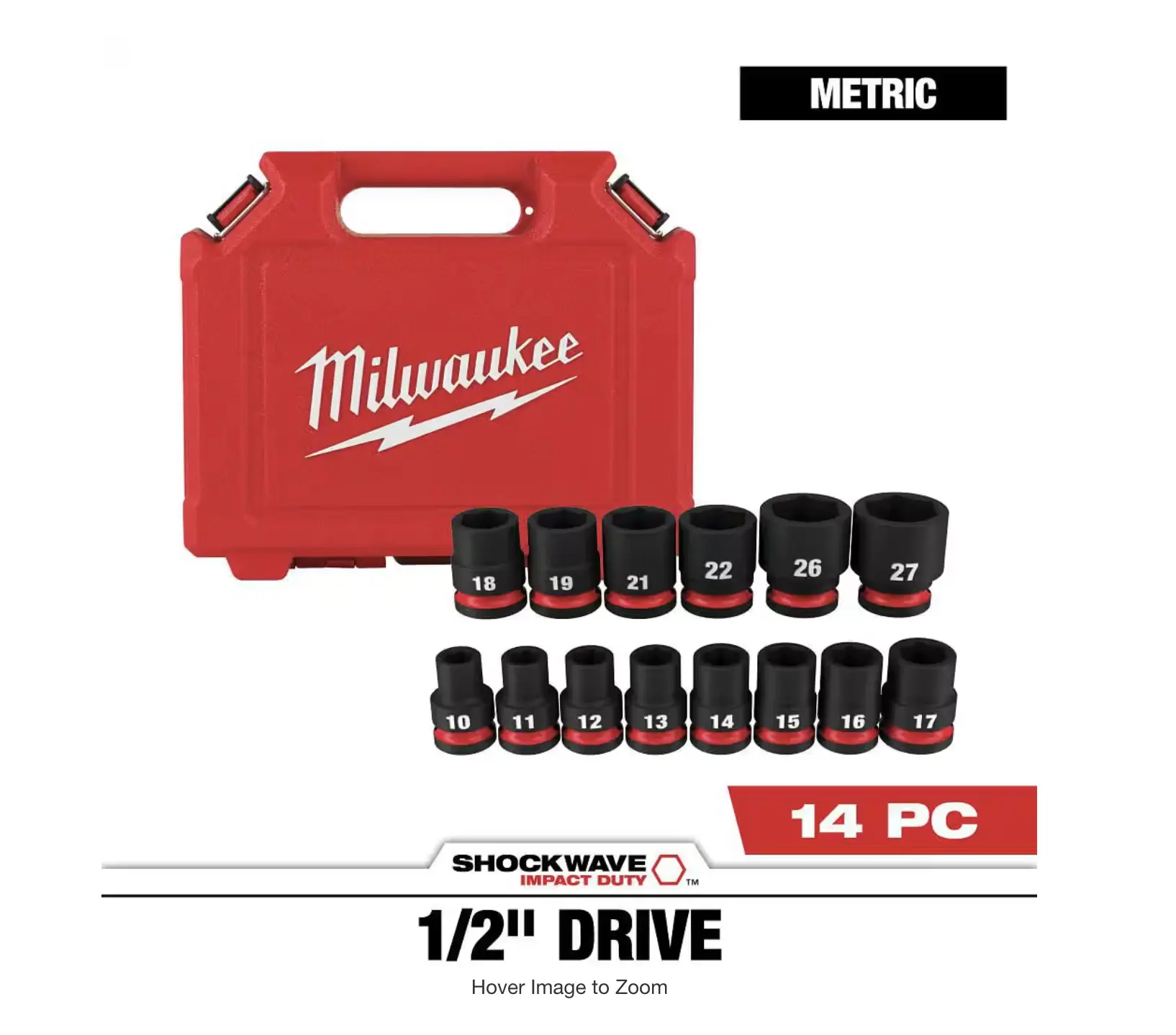 49-66-7014 Milwaukee 1/2" Metric 6 pt Socket Set (14-Piece)