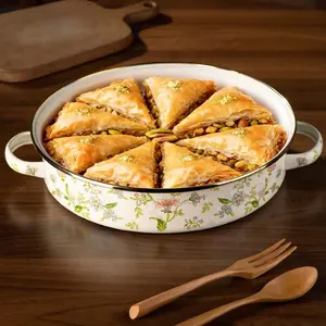 Multifunctional 11 Inch Thick Enamel Baking Pan with Handles and Plastic Lid, Non Toxic Bakeware, Perfect for Outdoor Gatherings, Cooking, Serving Food