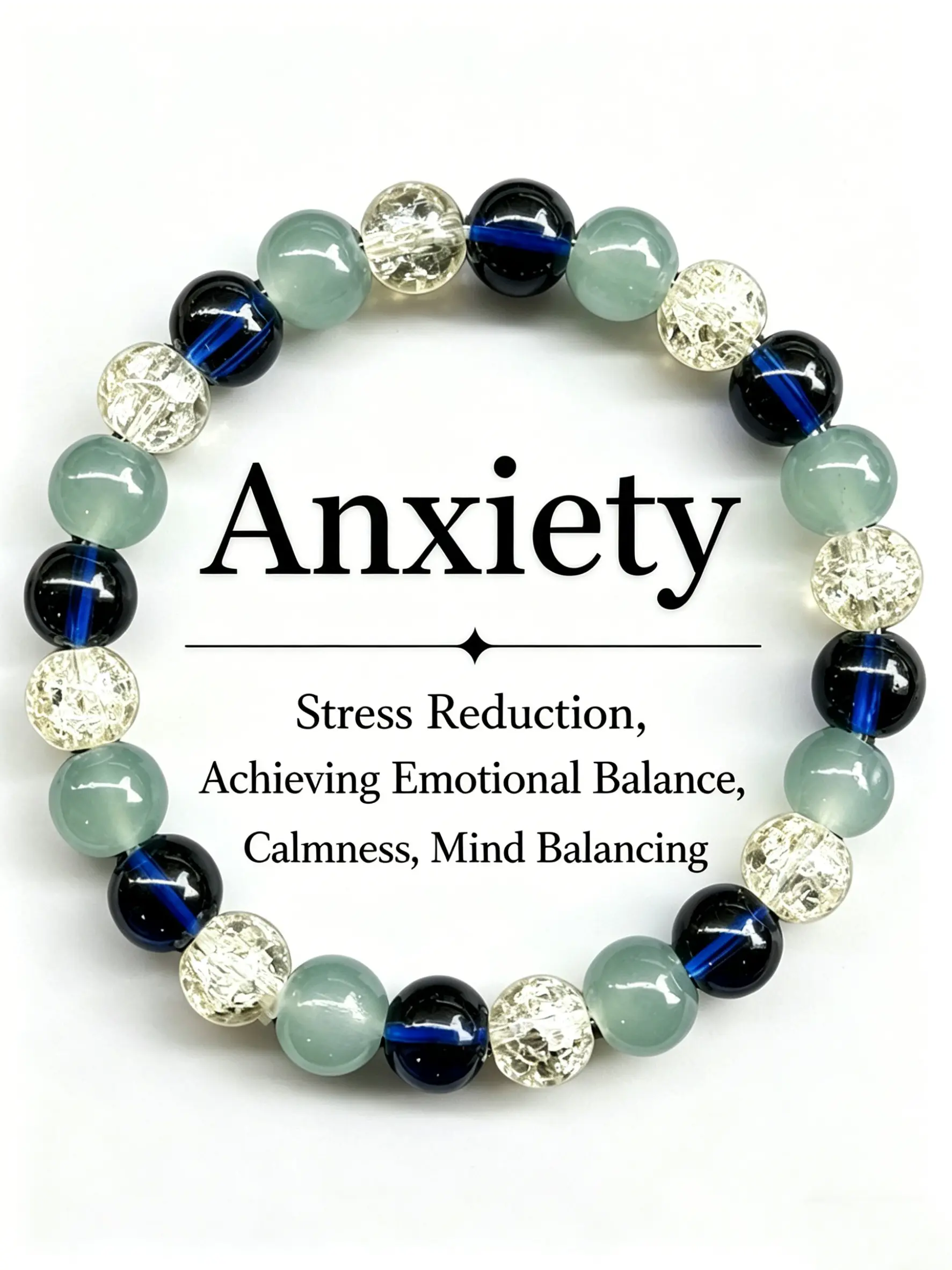 Anxiety Relief Crystal Bracelet, Inspirational Beaded Bracelet, Green Aventurine & Crackle Quartz Beaded Bracelet, Calming Stress Relief Jewelry, Positive Energy, Emotional Balance Wristband, Mindfulness Spiritual Gift for Women