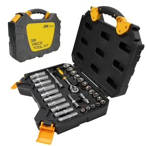 3/8" Drive Socket Wrench Set, 30PCS CR-V Steel Metric Socket Set with 72-Tooth Ratchet, Extension Bar, Universal Joint & Storage Box, Mechanics Tool Kit for Garage, Car, Motorcycle & Bicycle Repair