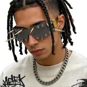 Futuristic Cyberpunk Style Rimless Sunglasses for Women Shiny Rhinestone Decor Personality Oversized Mens Sun Glasses UV Protection Trendy Statement Eyewear for Party ,Event otfits