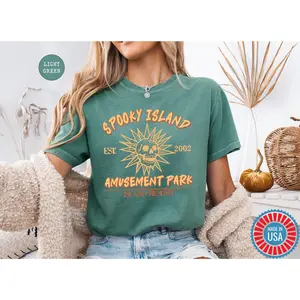 [Sale off up to 50%] Spooky Island Comfort Colors Tee, Retro Halloween Movie, Disco Skull T-Shirt, 90s Nostalgia Halloween, Summer Spooky, Gift Idea, Graphic Streetwear T-shirt