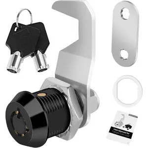 Black Toolbox Lock with Keys, Cabinet Locks Keyed Alike, Hook Cam Tubular Cam Lock, Tool Box Lock with Manual, Zinc Alloy (5/8 Inch 1 Pack-Black)