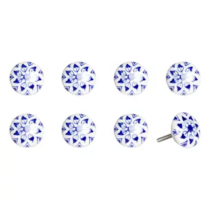 212 MAIN 1.5in Hand-Painted Blue & White Flower Ceramic-Metal Drawer Pull Knobs - Set of 8, Traditional Door Hardware for Large Home Appliances