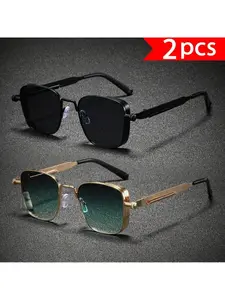 2PC Steampunk Style Fashion Sunlasses for Men and Women Retro Metal Style Silver and Gold Metal Frame Eyewear Stylish Glasses