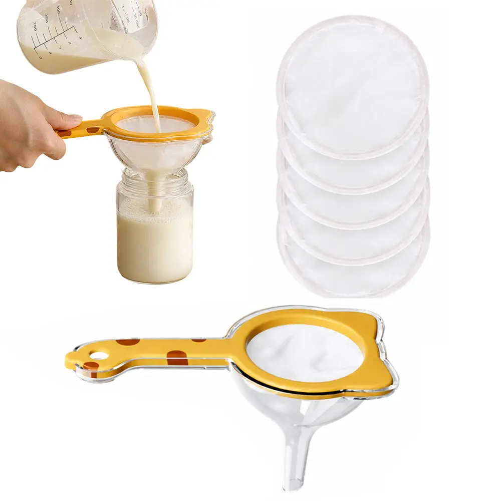 2-in-1 Handheld Kitchen Sieve & Funnel, 1 Handle with 5pcs Ultra Fine Mesh Strainer Set,Multifunctional Food Filter for Soy Milk, Juice, Coffee, Flour, Fruit Pulp, Durable Easy Clean Filter Screen for Home Cooking & Brewing