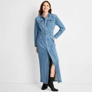 Universal Thread Women's Long Sleeve Denim Shirt Maxi Dress