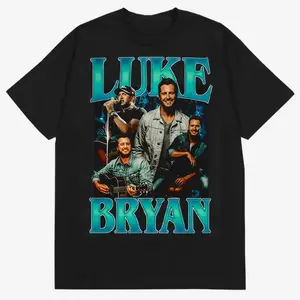 Luke Bryan Graphic T-Shirt – Country Music Singer Photo Collage Tee