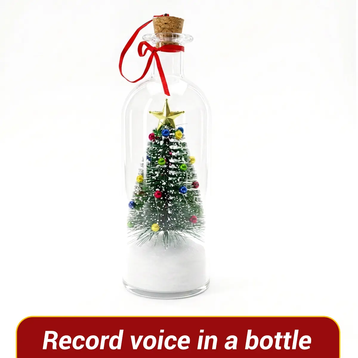 Forever Voice Recordable Glass Bottle Christmas Ornament with Miniature Tree & Snow Scene, Festive Decor Personal Gift for Loved Ones