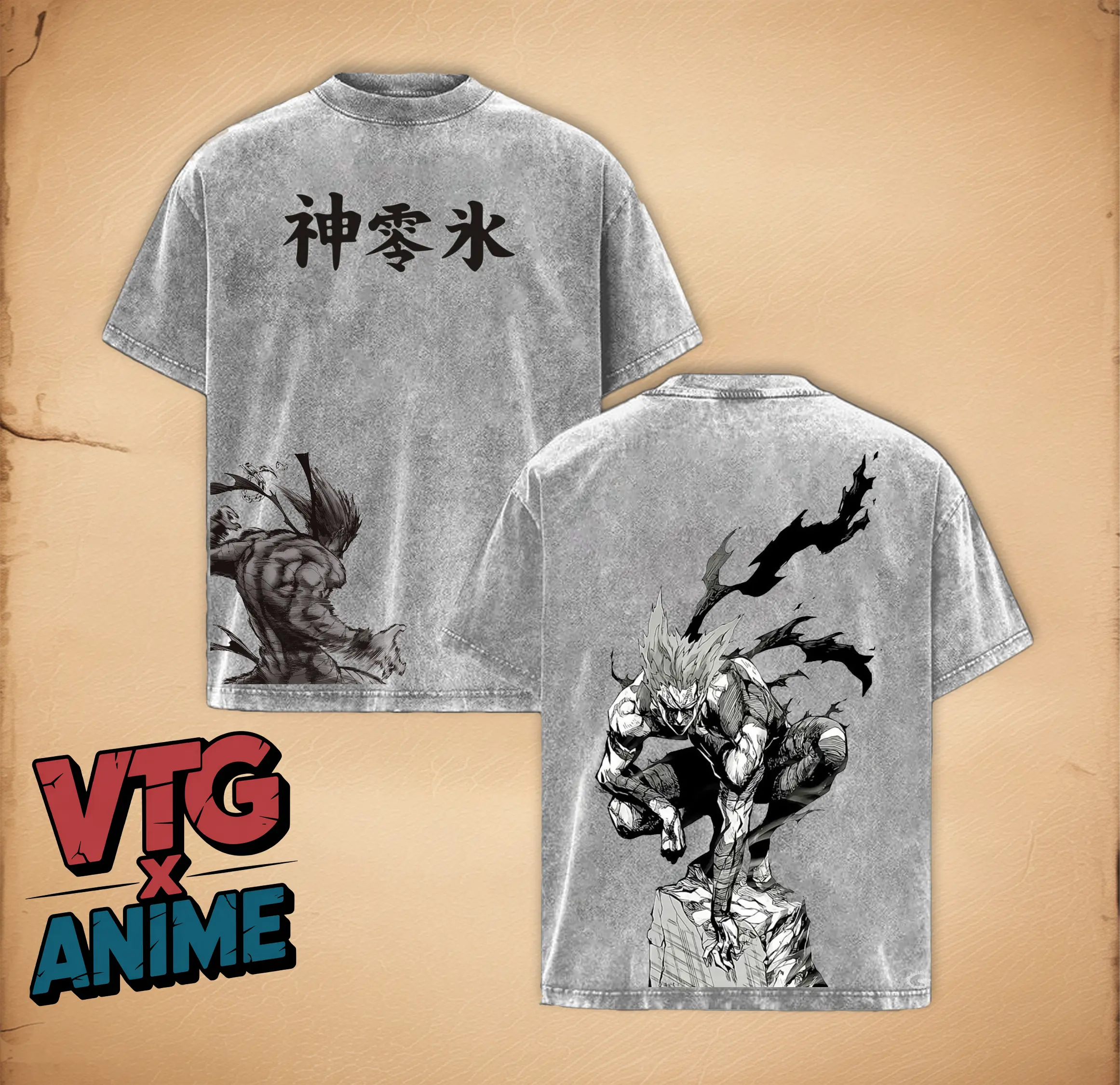 Garou One Punch Man Oversized Washed Anime T-Shirt Vintage Manga Villain Graphic Top Heavy Cotton Dark Streetwear Animecore Daily Outfit Menswear boxy  shirt