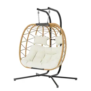 Egg Swing Chair with Stand- 350/600/700 lbs Weight Capacity, Outdoor Indoor Wicker Rattan Hanging Egg Chair with Cushion, Porch Swing Patio Furniture