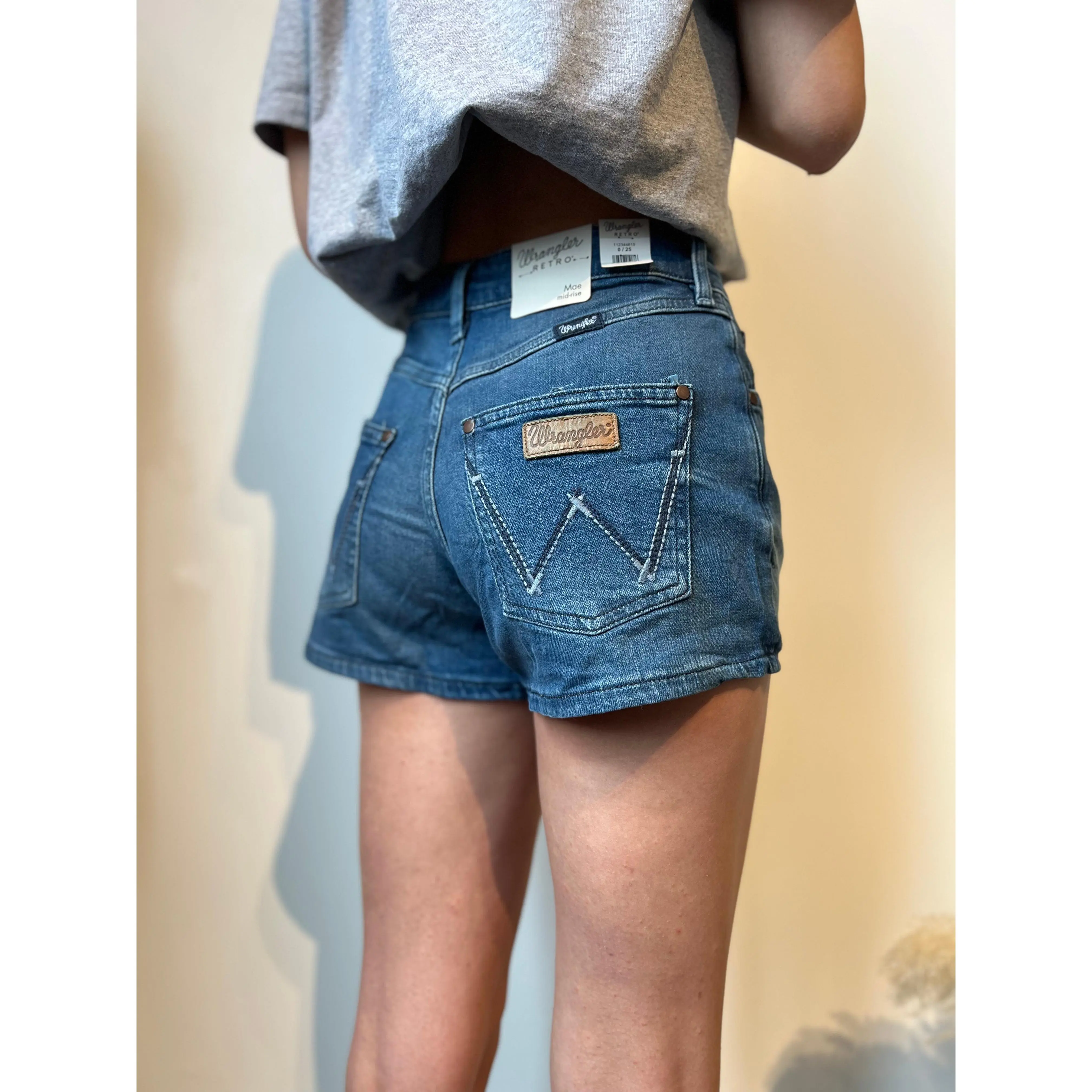 Wrangler Faith Denim Shorts, Spandex, Rayon, Bottoms, Hip, Button, Cotton, Comfortable, Fit, Pockets, Slim, Casual Relaxed Shorts, Polyester, Solid, Women, Elastane, Zip-Fly With Button Security, High-Waisted Fit, Five Pockets For Daily Carry, Zipper Clos
