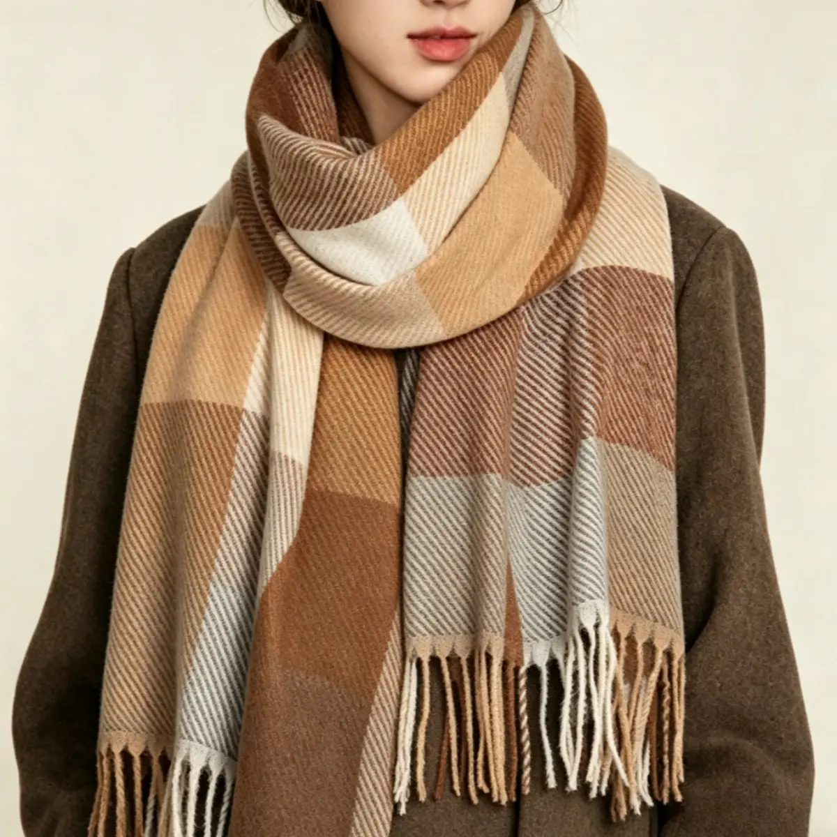 British Style Plaid Fringe Scarf for Women Winter Warm Shawl Wrap Oversized Soft Cozy Long Blanket Scarf