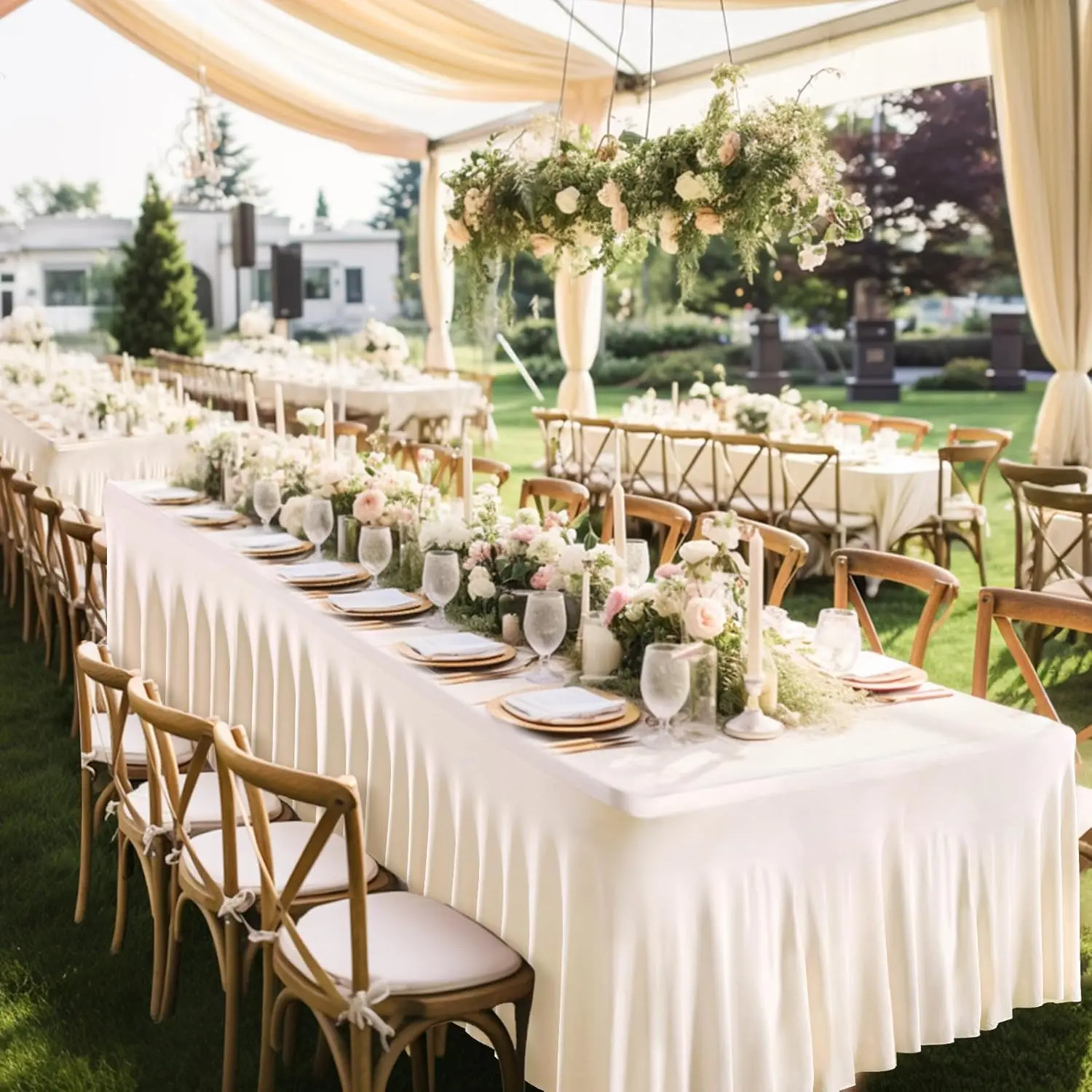 4-Pack Polyester Spandex Skirted Rectangle Table Covers (8FT/6FT Sizes) - Easy Install Birthday Party Decor, Table Decoration with Party Decor Design - Ideal for Wedding, Festive Occasions Gift