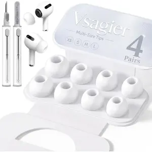 4 Pairs Replacement Ear Tips for AirPods Pro for AirPods Pro 2 with Noise Reduction Hole, Non-Slip Soft Silicone Ear Tips Replacement Buds, 3 in 1 Cleaner Kit for USB-C Charging Case(XS/S/M/L)