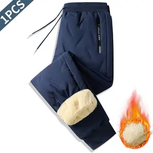 Men's Winter Warm Fleece-Lined Pants Outdoor Sports Camping Straight-Leg Hiking Pants Thickened Warm Waterproof Windproof Pants, Men's Casual Waist Drawstring Sports Pants with Pockets, Featuring Geometric Patterns, Suitable for Skiing and Hiking