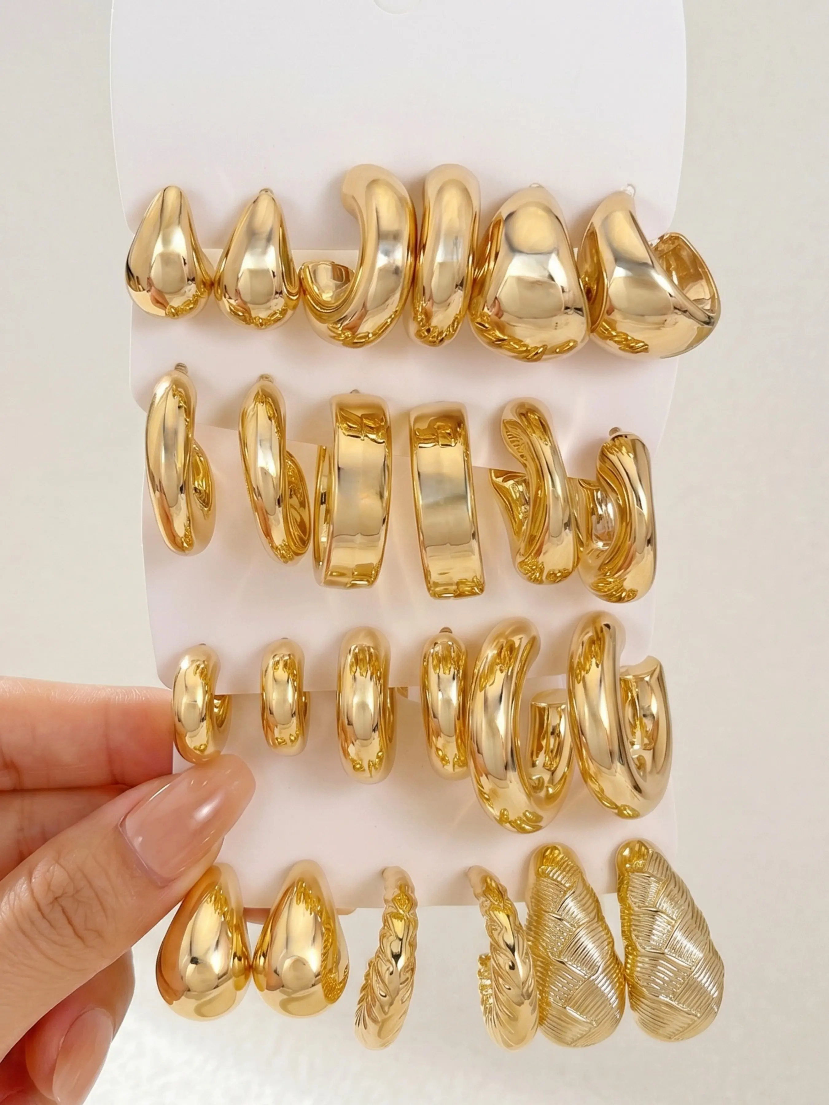 24PCS CCB Gold Chunky Open Hoop Earrings Stacking Set for Women, Boho Bohemian Earrings Multi‑Style Teardrop Twisted Ribbed Textured C‑Shaped Earrings, Trendy Minimalist Luxury Fashion Jewelry Fashionable Accessories for Daily Wear