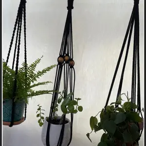 Black Plant Hanger, Simple Plant Hanger, Macrame Plant Hanger, Black Macrame Plant Hanger, Simple Black Plant Hanger, Plant and Garden Decor