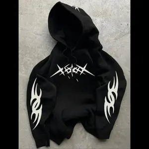 NewMen's Star Print Drop Shoulder Hoodie, Fashion Casual Regular Fit Drawstring Hooded Sweatshirt for Daily Holiday Outdoor Wear, Men Clothes for Fall & Winter