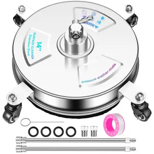 14" Washer Surface Cleaner With 4 Wheels-stainless Steel Power Accessories For Concrete Driveways Sidewalks Patios Cleaning (14 Inch Silver)