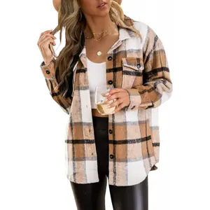 2026 Trendy Queen Womens Flannel Shacket Casual Jacket Plaid Button Down Long Sleeve Shirt Fall Winter Outfits