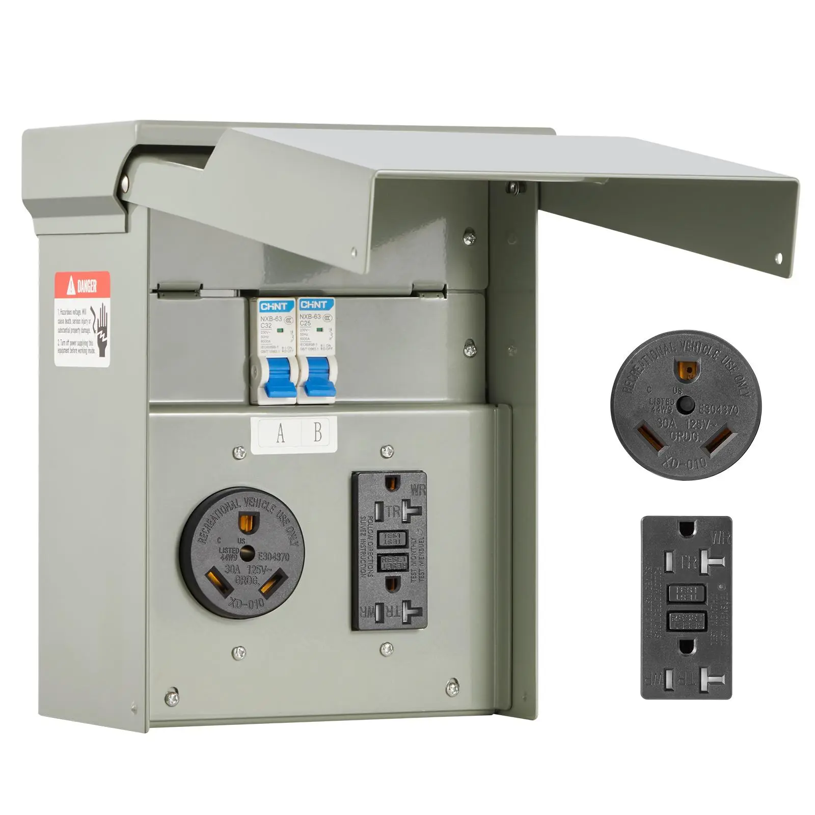 【summerfinds】VEVOR Temporary Power Outlet Panel, 20 30 Amp, RV EV Electrical Outlet Panel with NEMA 30 Amp GFCI 20 Amp Receptacle Installed, Pre-Wired IP54 Weatherproof Box, for RV Camper Car Travel Motorhome