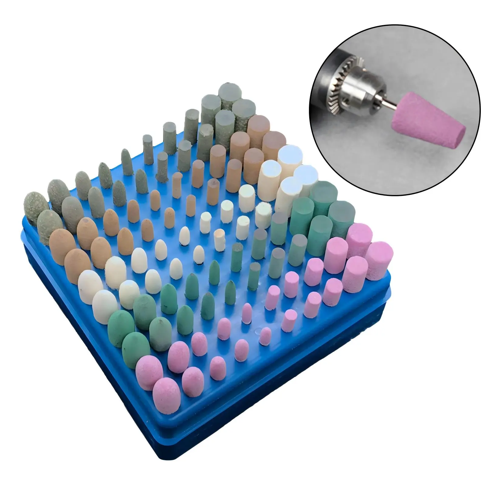 100 Pcs Abrasive Mounted Polishing & Grinding Bits, 1/8 in Shank Buffing Bits with 2 Shapes & 5 Sizes Assorted Polishing Heads