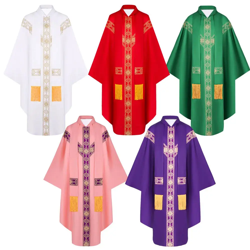 Halloween Priest Celebrant Chasuble Catholic Church Father Mass Vestments Robe with Tassel Clergy Robe for Men Women