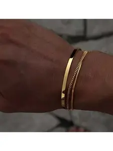 New style fashionable stackable cuff stainless steel bracelet - 3-piece layered bracelet snake-shaped box chain Cuban chain bracelet set