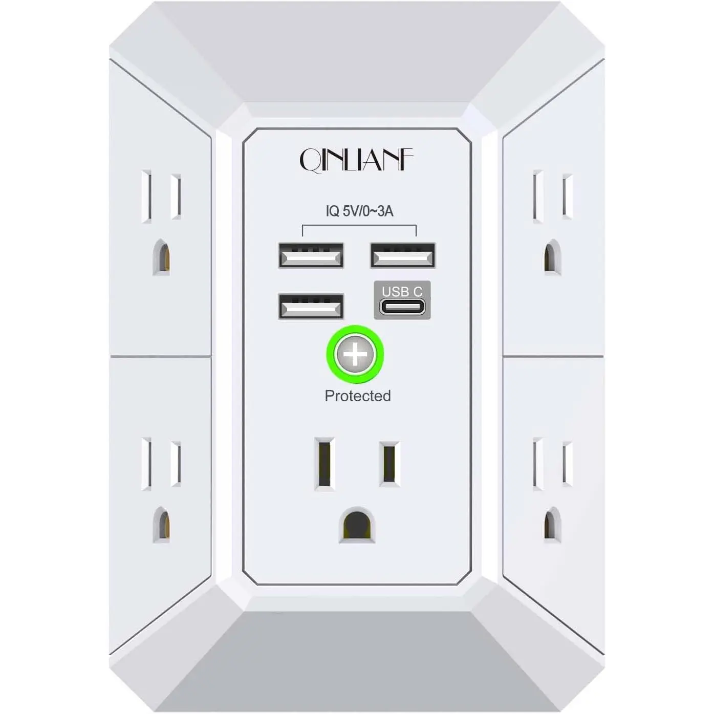 USB Wall Charger, Surge Protector,  5 Outlet Extender with 4 USB Charging Ports, 3-Sided 1680J Power Strip Multi Plug Adapter Spaced for Home Travel Office