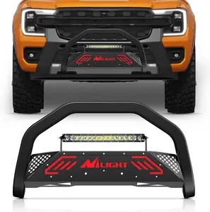 Nilight Bull Bar&License Plate Hole with LED Light Bar Compatible with Ford Ranger 2019 2020 2021 2022 2023 Truck Brush Guard, Front Bumper Push Bar w/Grille Skid Plate Light Mount