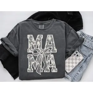 RTS MAMA LACE BOW SINGLE COLOR CREAM Screen Print transfers size ADULT 9X12   18-A