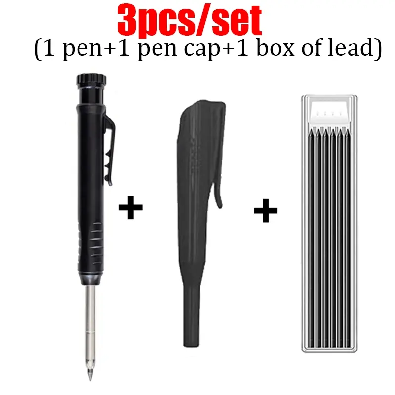 Set of 3 Mechanical Pencils 2.8mm Art Drafting Drawing Supplies Pencils Woodworking Auto Pencils with Caps and Leads, Durable Marking Writing Tools for Carpentry Construction Use