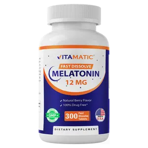 Vitamatic 12 mg Melatonin Sleep Aid - Natural Berry Flavor, 300 Fast Dissolve Tablets, Formulated by Healthcare Professionals, Non-GMO, Gluten-Free Healthy Sleep Supplement, Healthy Sleep Supplements