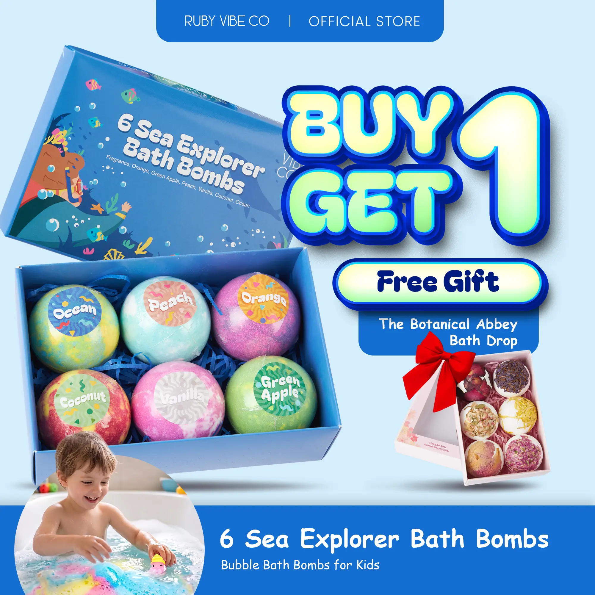 RUBY VIBE CO 6 PCS Sea Explorer Bath Bombs, Surprise Toy Bath Bomb Set for Kids with Vibrant Fragrances, Soft & Hydrating Bath Experiences