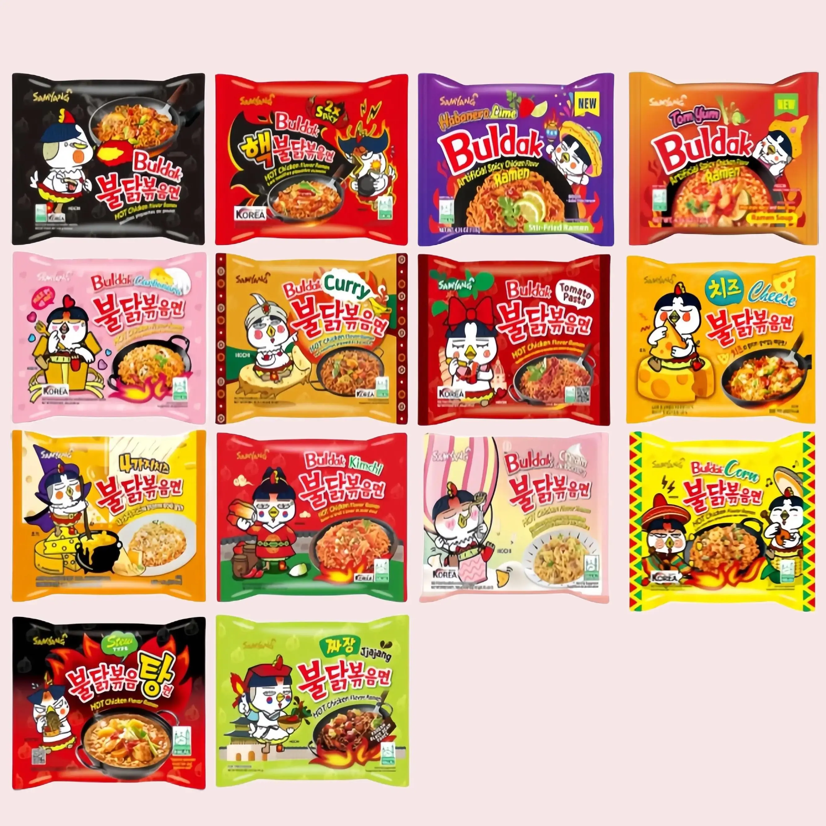 Samyang Buldak Hot Chicken Ramen Noodle, 14 Flavors Single Pack, Instant Noodle
