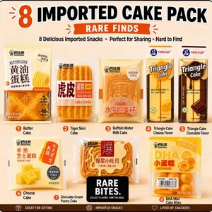 8-Piece Imported Asian Cake & Pastry Variety Pack | Triangle Cake + Barbee Bear Snacks + Rare Bites Exclusive