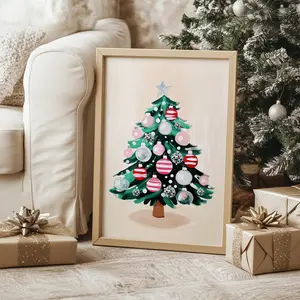 Maximalist Christmas Tree Print Eclectic Pink Holiday Art Girly Christmas Decor Feminine Tree Glam Holiday Wall Art