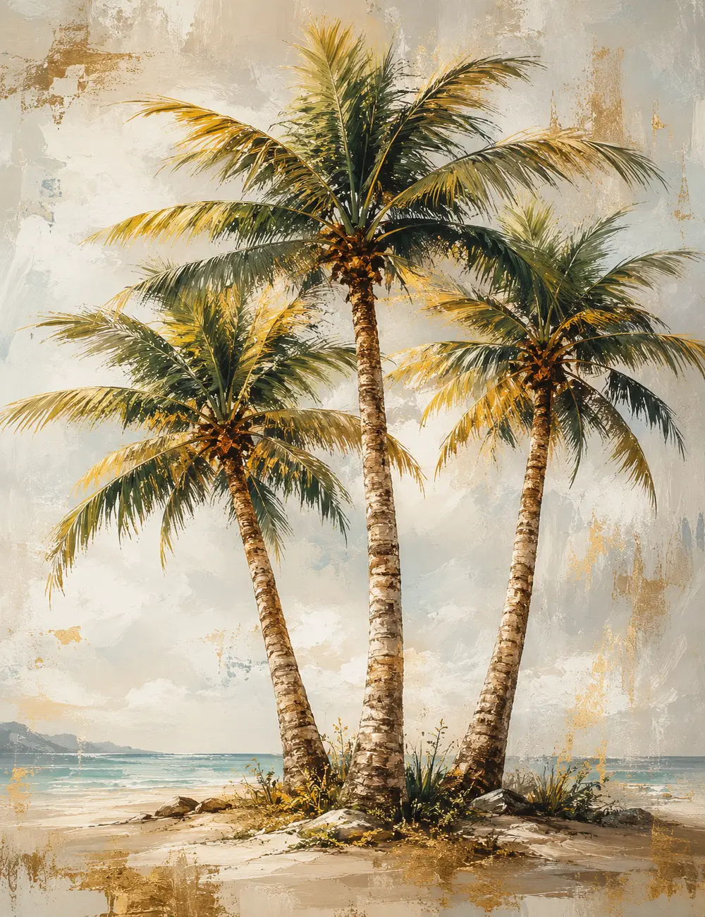 Tropical Palm Tree Wall Art Canvas Print Coastal Beach Landscape Poster Neutral Boho Tropical Decor Palm Trees Painting Modern Coastal Artwork Living Room Bedroom Bathroom Office Hotel Wall Decor Framed Unframed Large Vertical Canvas Gift