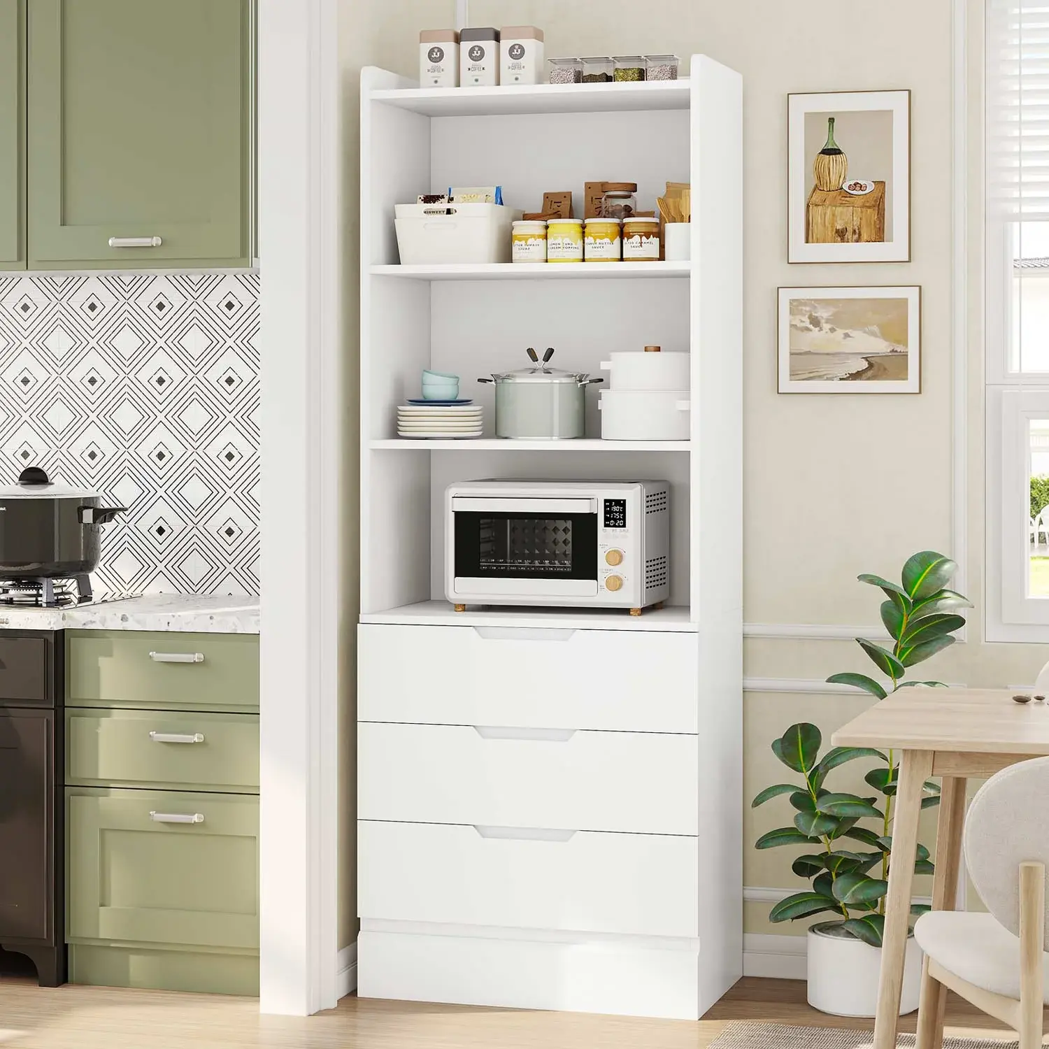 73 Inches Versatile Tall Bookcase with 3 Drawers White