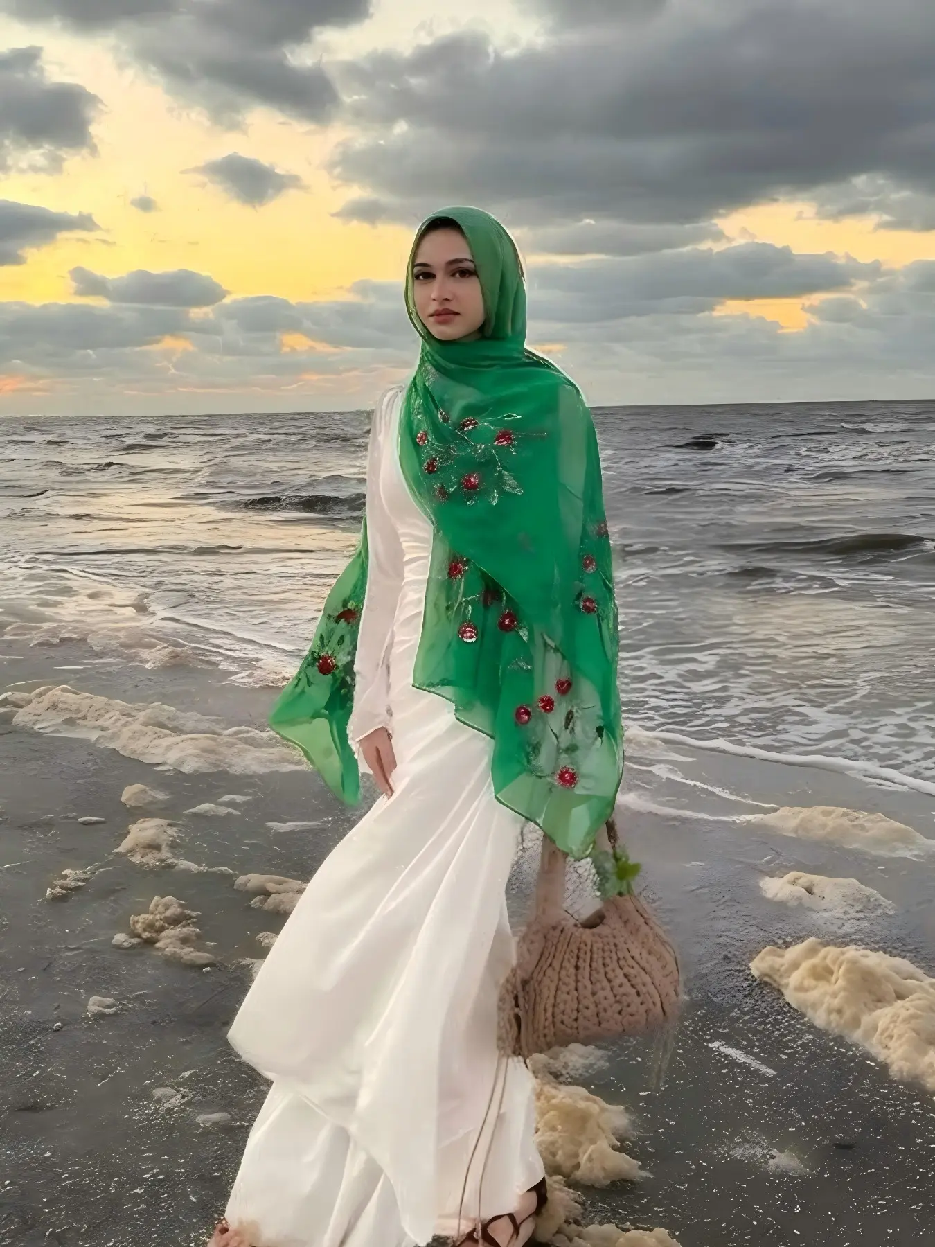 Women's Elegant Modern Floral Voile Hijab Scarf, Breathable Beach Maxi Long Shawl, Muslim Fashion Daily Turban, Stylish Printed Headscarf