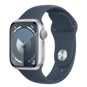 Refurbished Apple Watch Series 9 45mm GPS Silver Aluminum Case Blue Sport Band 2023 with S9 SiP Chip & Watch Charger