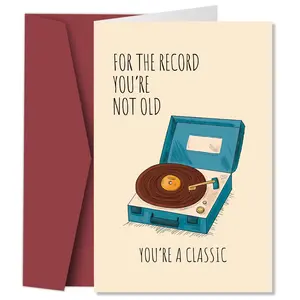1pc Funny Record Birthday Greeting Card with Envelope - 'You're Not Old, You're A Classic' - Birthday Card for Dad, Grandpa, Men - Perfect for 40th, 50th, 60th, 70th Birthday Gift