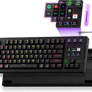 K1 Pro Macro Keyboard, Wired Only Full-Key Programmable On-Board Keypad, Custom Gaming Streaming Mechanical Keyboards with Screen & Knob, Gasket, RGB Backlit, Hot Swappable Shortcut Pad