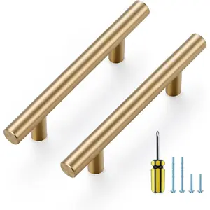 30 Pack Kitchen Cabinet Handles Champagne Bronze 3 Inch Hole Center Stainless Steel Pulls for Dresser Drawer Cupboard with Screwdriver, 5 Inch Length