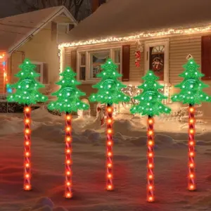 LAMPHOME Christmas Tree Pathway Lights Outdoor, 3PCS Christmas Tree Christmas Decorations Outdoor Yard, Pathway Marker Stake Lights for Patio Ground Path Sidewalk Walkway Driveway
