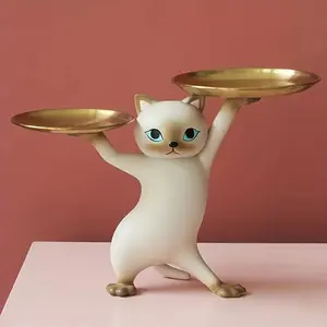 1 Counts Cat tray sculpture, Nordic resin material, bedroom entrance home office accessories, key candy container storage sculpture, room decoration, modern home decoration, Creative Modern Decoration