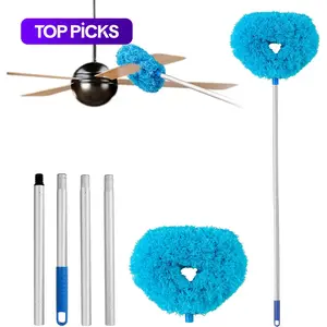 Ceiling Fan Cleaner Duster with Extension Pole, 1 Set Dust Removal Brush, Removable and Washable Microfiber Ceiling and Fan Duster, Cleaning Supplies, Home Care Supplies